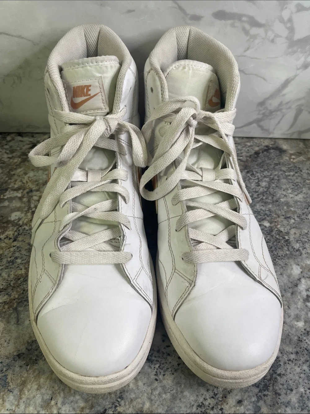 Nike Court Royale 2 Mid Leather White Cognac Shoes CQ9179-103 Mens Size 9